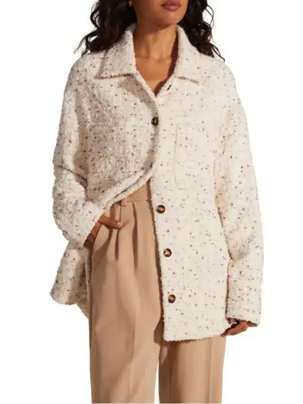 Favorite Daughter Cream Bouclé Button-Front Shacket - Women